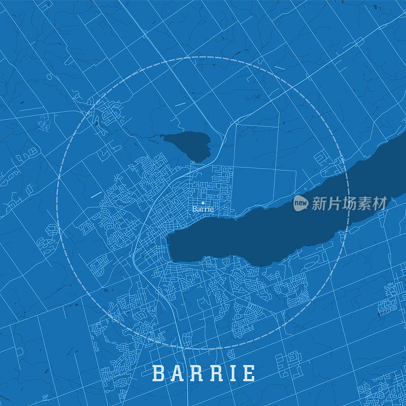 Barrie ON城市矢量道路地图蓝色文本